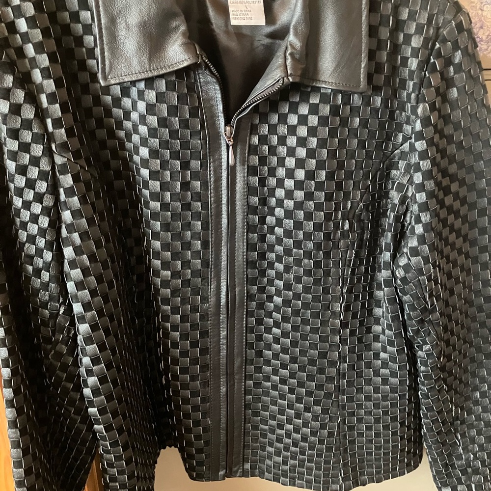 Chadwicks Black Checkered Leather Jacket